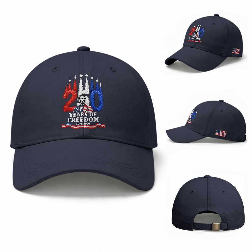 250 Years of Freedom Abraham Lincoln Patriotic Baseball Cap US Fighter Jets Red White and Blue 1776 to 2026 Semiquincentennial