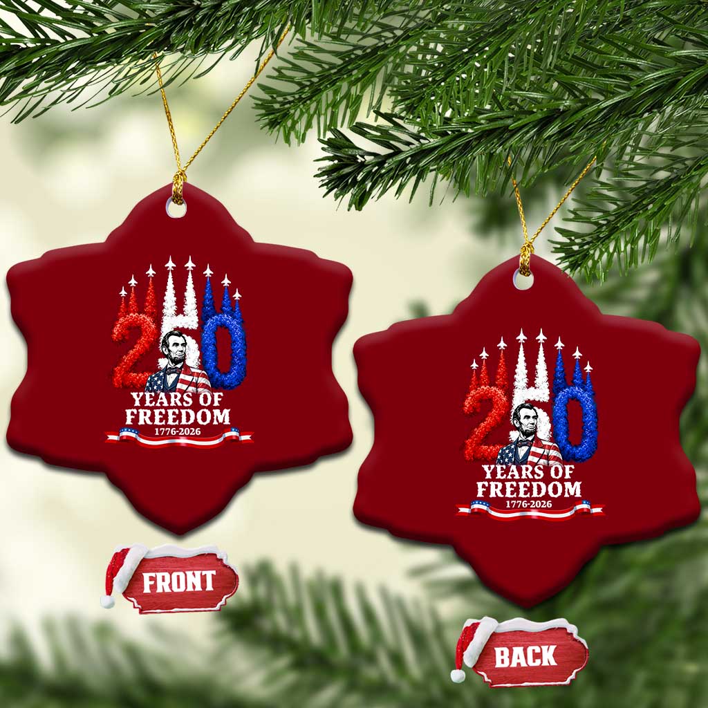 250 Years of Freedom Abraham Lincoln Patriotic Ceramic Ornament US Fighter Jets Red White and Blue 1776 to 2026 Semiquincentennial