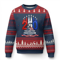 250 Years of Freedom Abraham Lincoln Patriotic Ugly Christmas Sweater US Fighter Jets Red White and Blue 1776 to 2026 Semiquincentennial
