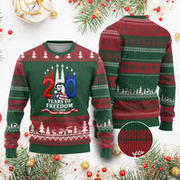 250 Years of Freedom Abraham Lincoln Patriotic Ugly Christmas Sweater US Fighter Jets Red White and Blue 1776 to 2026 Semiquincentennial