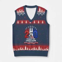 250 Years of Freedom Abraham Lincoln Patriotic V-Neck Knit Sweater Vest US Fighter Jets Red White and Blue 1776 to 2026 Semiquincentennial