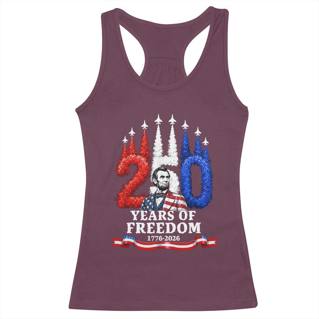 250 Years of Freedom Abraham Lincoln Patriotic Racerback Tank Top US Fighter Jets Red White and Blue 1776 to 2026 Semiquincentennial