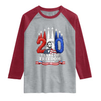 250 Years of Freedom Abraham Lincoln Patriotic Raglan Shirt US Fighter Jets Red White and Blue 1776 to 2026 Semiquincentennial