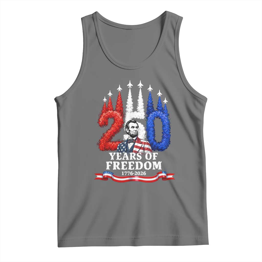 250 Years of Freedom Abraham Lincoln Patriotic Tank Top US Fighter Jets Red White and Blue 1776 to 2026 Semiquincentennial
