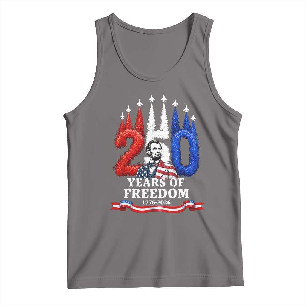 250 Years of Freedom Abraham Lincoln Patriotic Tank Top US Fighter Jets Red White and Blue 1776 to 2026 Semiquincentennial