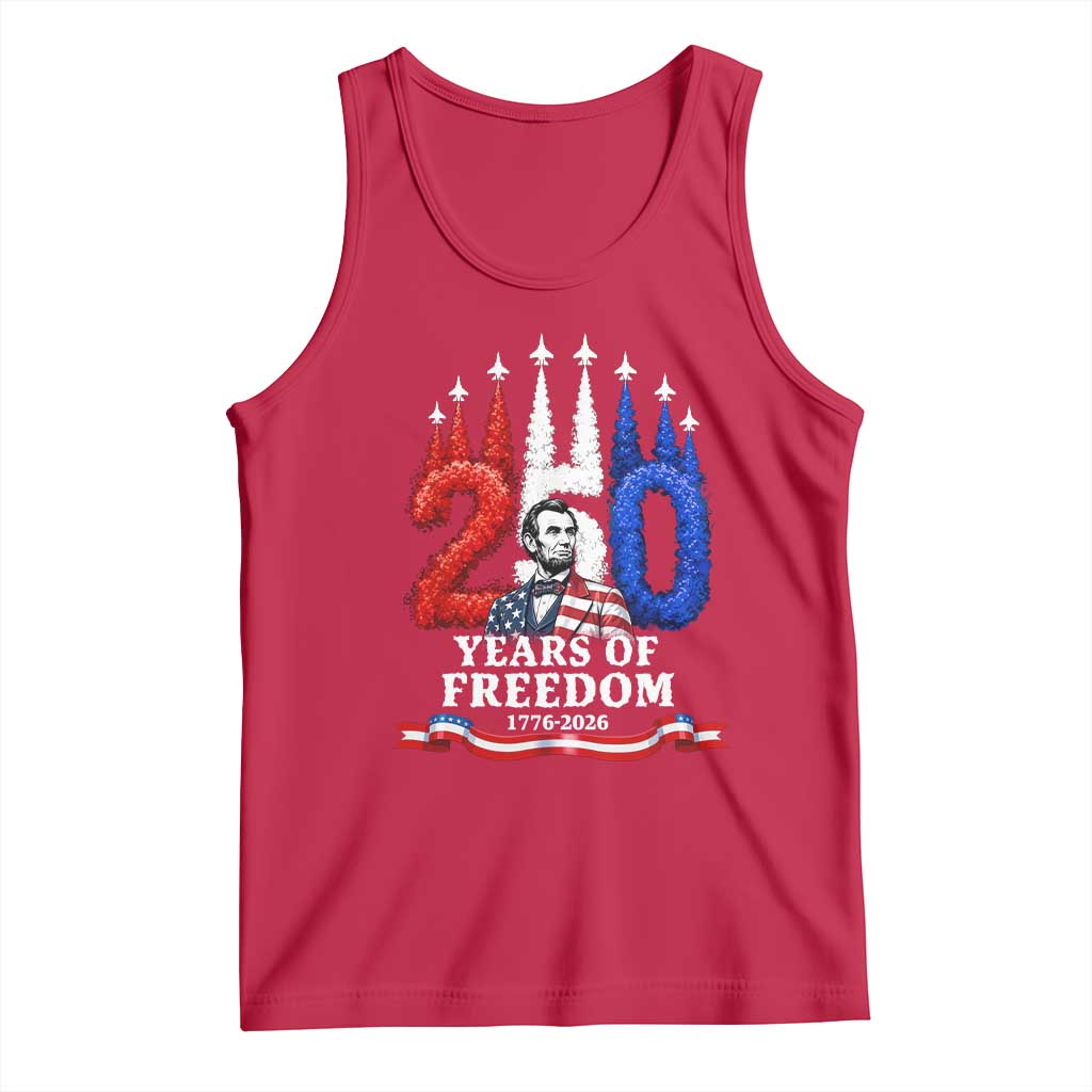 250 Years of Freedom Abraham Lincoln Patriotic Tank Top US Fighter Jets Red White and Blue 1776 to 2026 Semiquincentennial