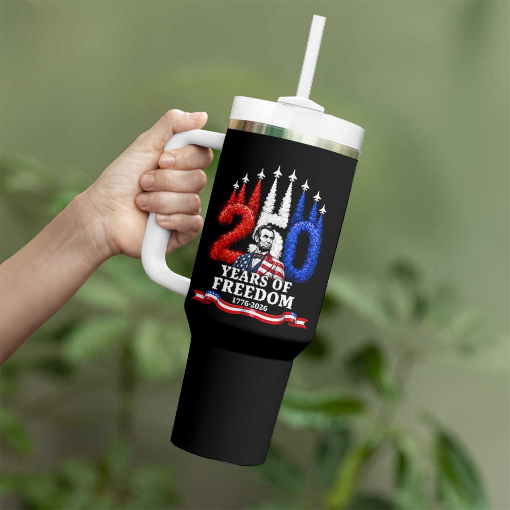 250 Years of Freedom Abraham Lincoln Patriotic Tumbler With Handle US Fighter Jets Red White and Blue 1776 to 2026 Semiquincentennial