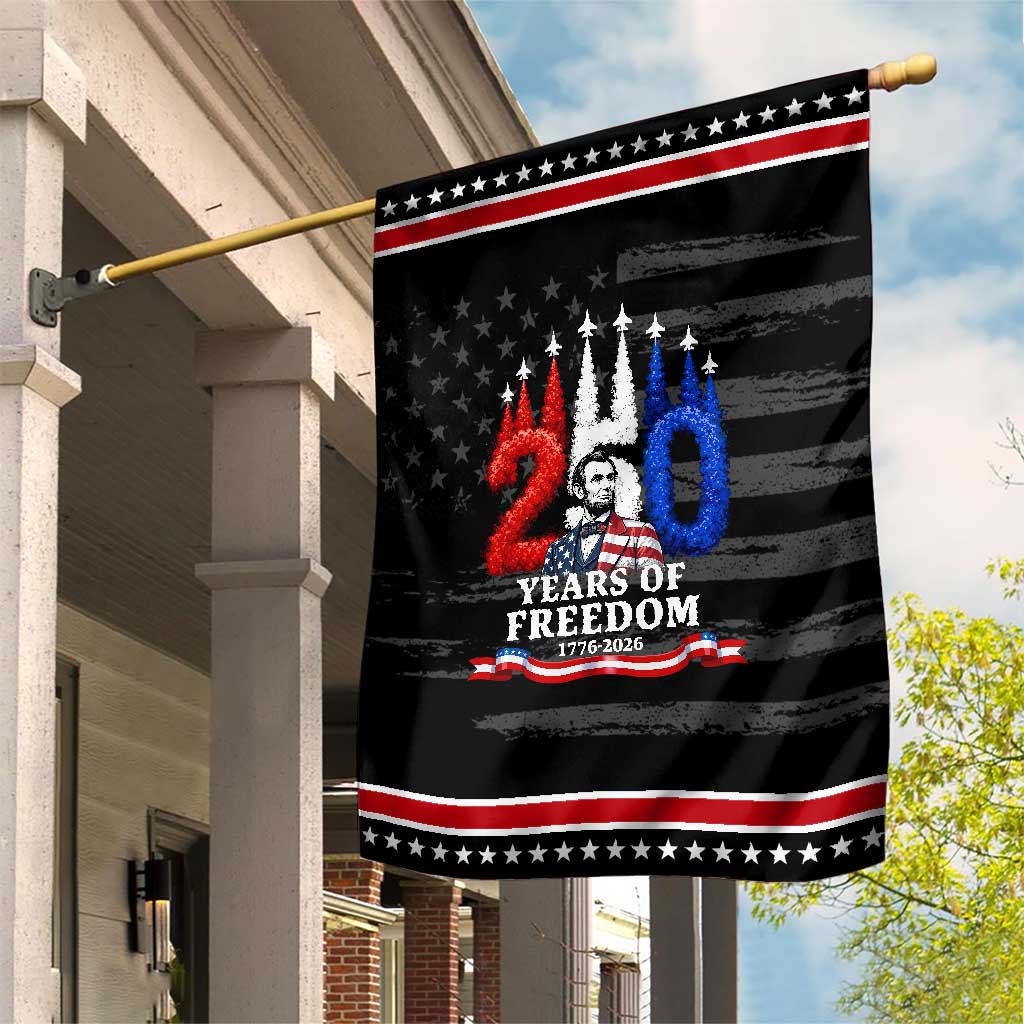 250 Years of Freedom Abraham Lincoln Patriotic Garden Flag US Fighter Jets Red White and Blue 1776 to 2026 Semiquincentennial