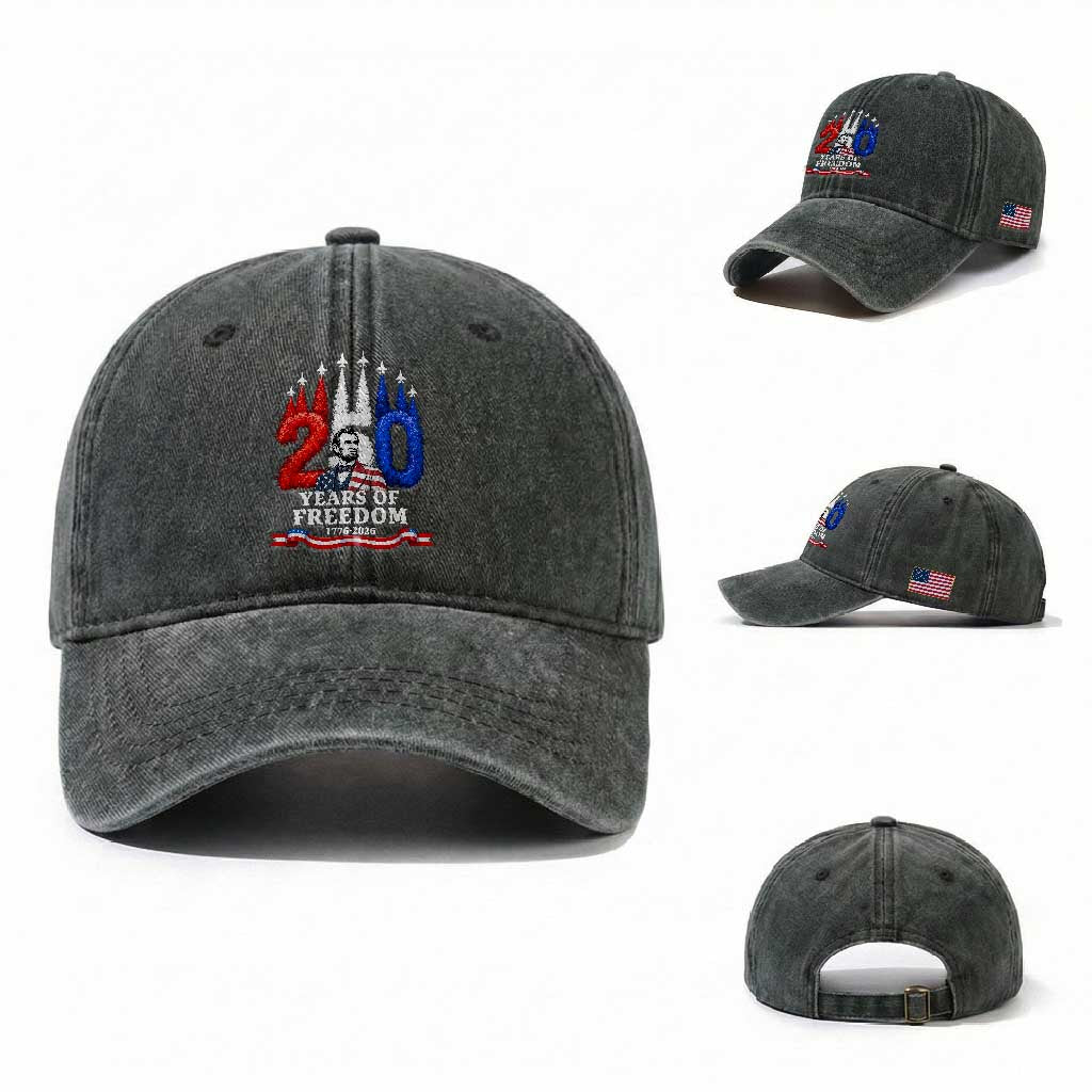 250 Years of Freedom Abraham Lincoln Patriotic Washed Cotton Baseball Cap US Fighter Jets Red White and Blue 1776 to 2026 Semiquincentennial