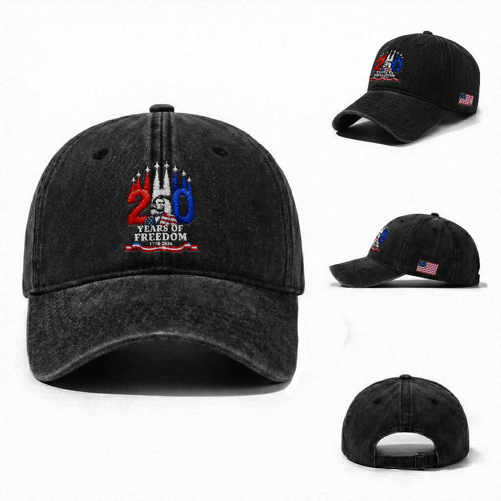 250 Years of Freedom Abraham Lincoln Patriotic Washed Cotton Baseball Cap US Fighter Jets Red White and Blue 1776 to 2026 Semiquincentennial
