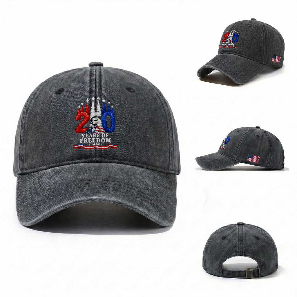 250 Years of Freedom Abraham Lincoln Patriotic Washed Cotton Baseball Cap US Fighter Jets Red White and Blue 1776 to 2026 Semiquincentennial