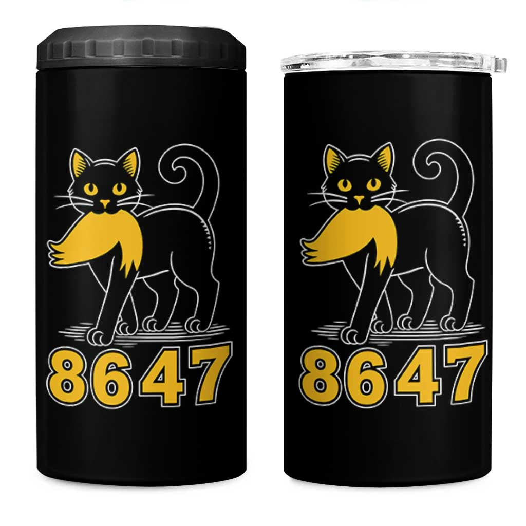 8647 Black Cat Golden Hair Prey 4 in 1 Can Cooler Tumbler Funny Coded Political Satire