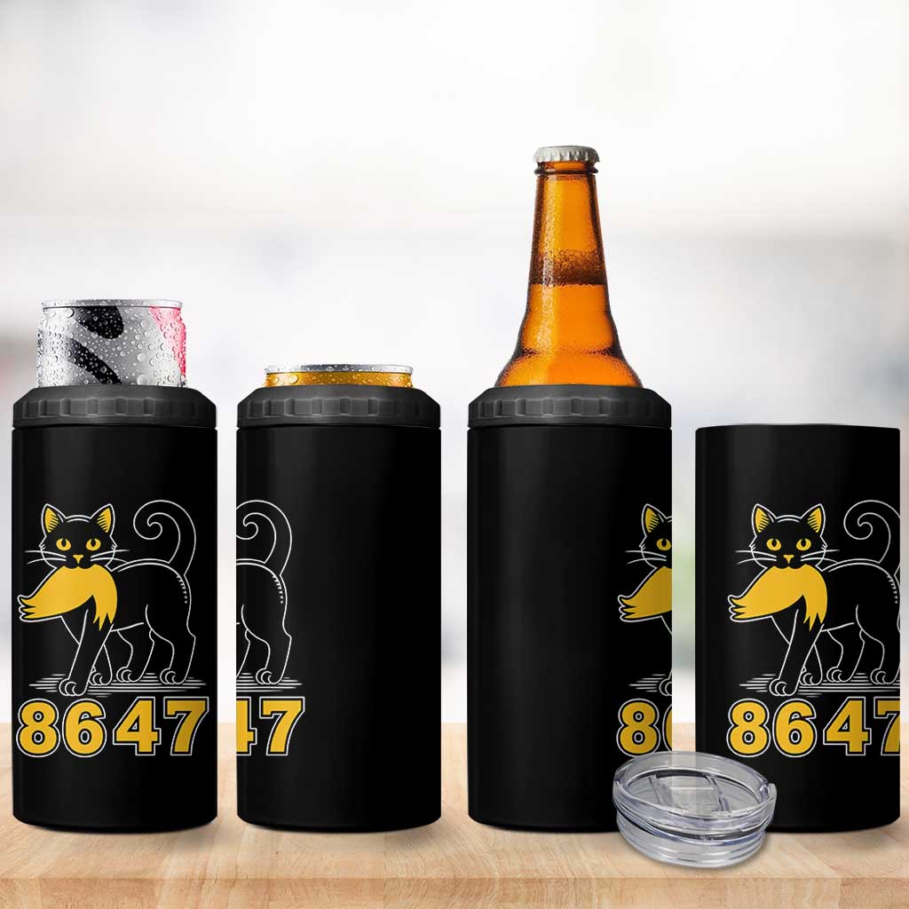 8647 Black Cat Golden Hair Prey 4 in 1 Can Cooler Tumbler Funny Coded Political Satire