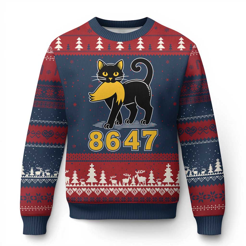 8647 Black Cat Golden Hair Prey Ugly Christmas Sweater Funny Coded Political Satire