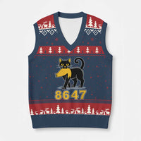 8647 Black Cat Golden Hair Prey V-Neck Knit Sweater Vest Funny Coded Political Satire