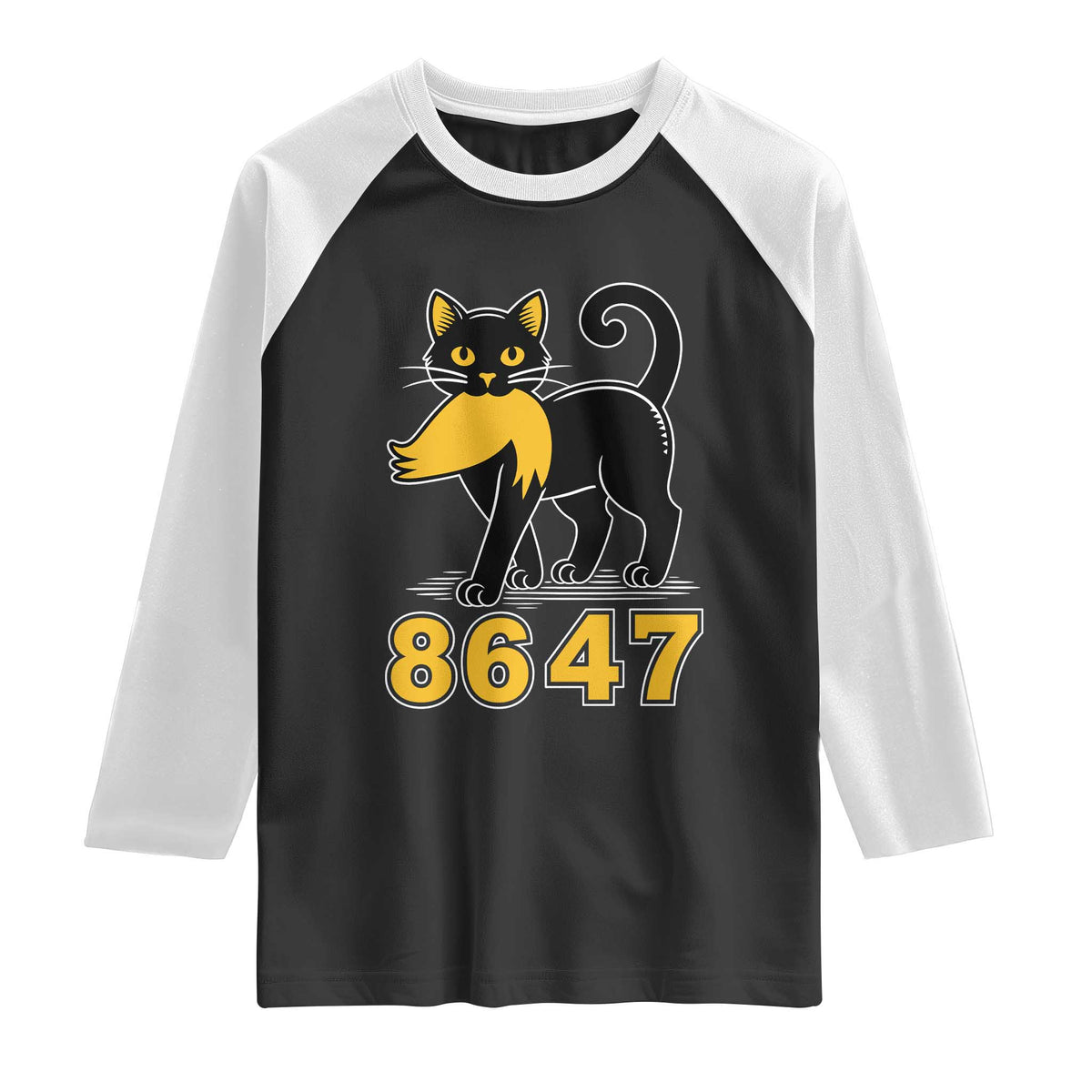 8647 Black Cat Golden Hair Prey Raglan Shirt Funny Coded Political Satire