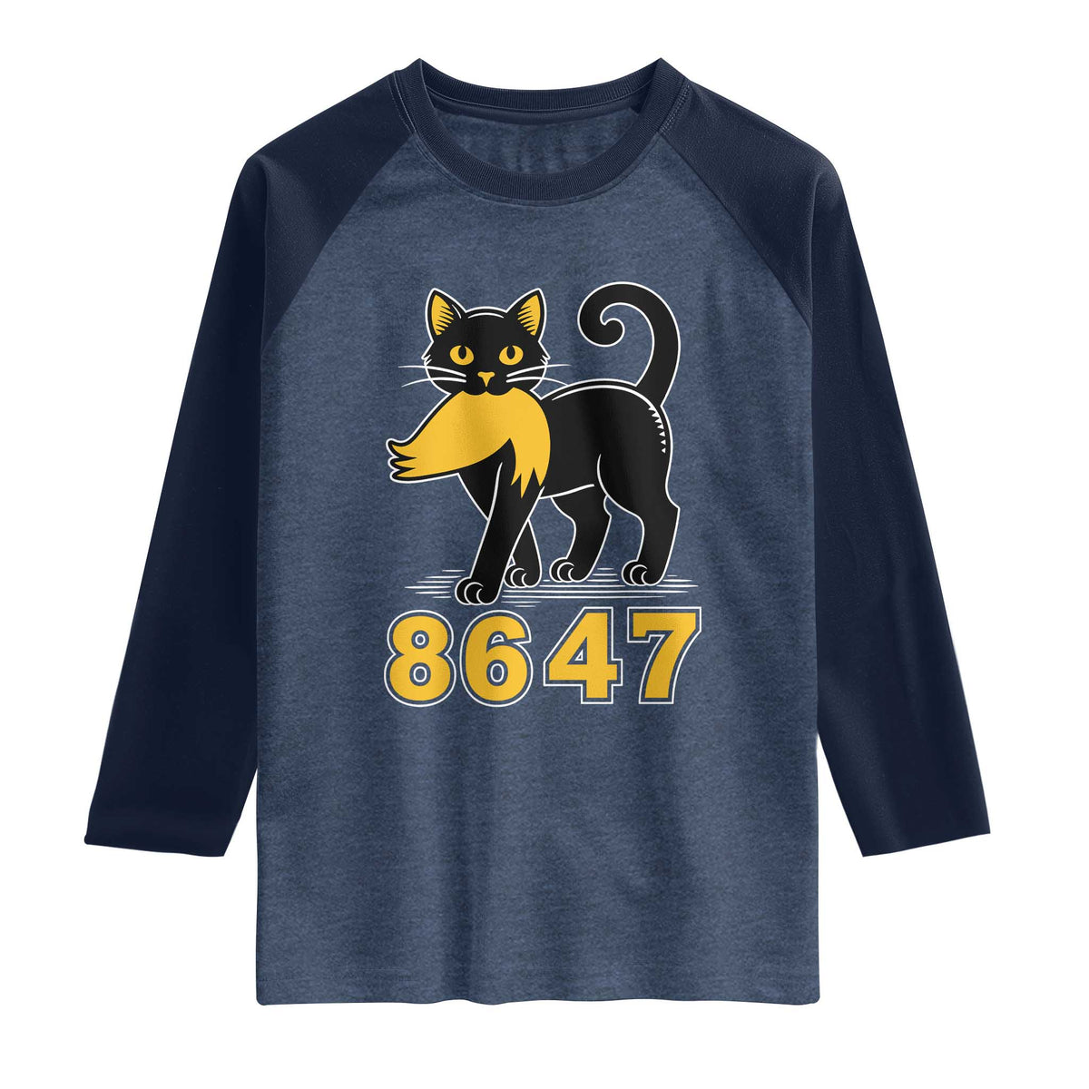 8647 Black Cat Golden Hair Prey Raglan Shirt Funny Coded Political Satire