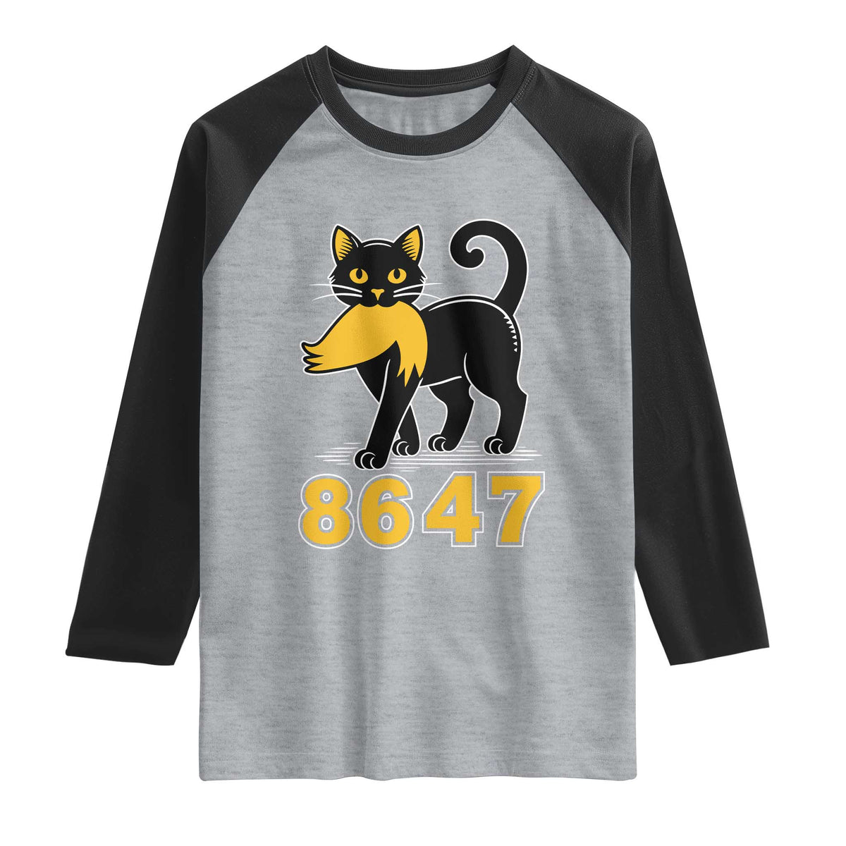 8647 Black Cat Golden Hair Prey Raglan Shirt Funny Coded Political Satire
