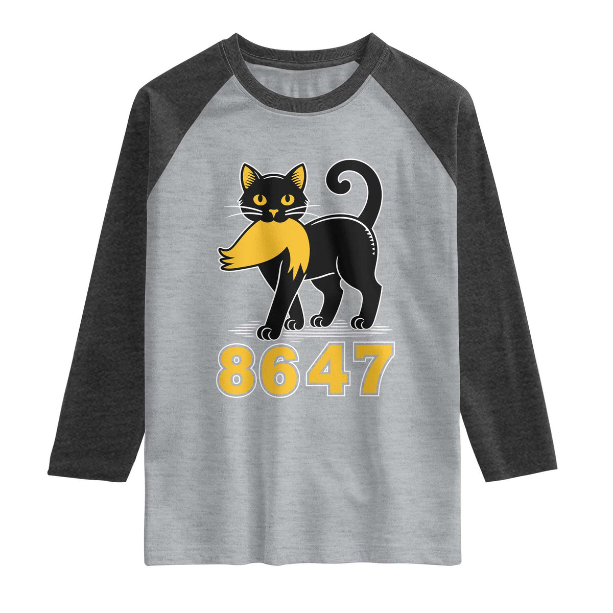 8647 Black Cat Golden Hair Prey Raglan Shirt Funny Coded Political Satire