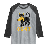8647 Black Cat Golden Hair Prey Raglan Shirt Funny Coded Political Satire
