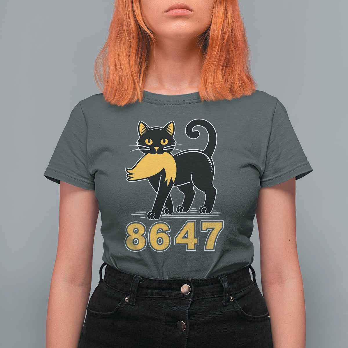 8647 Black Cat Golden Hair Prey T Shirt For Women Funny Coded Political Satire
