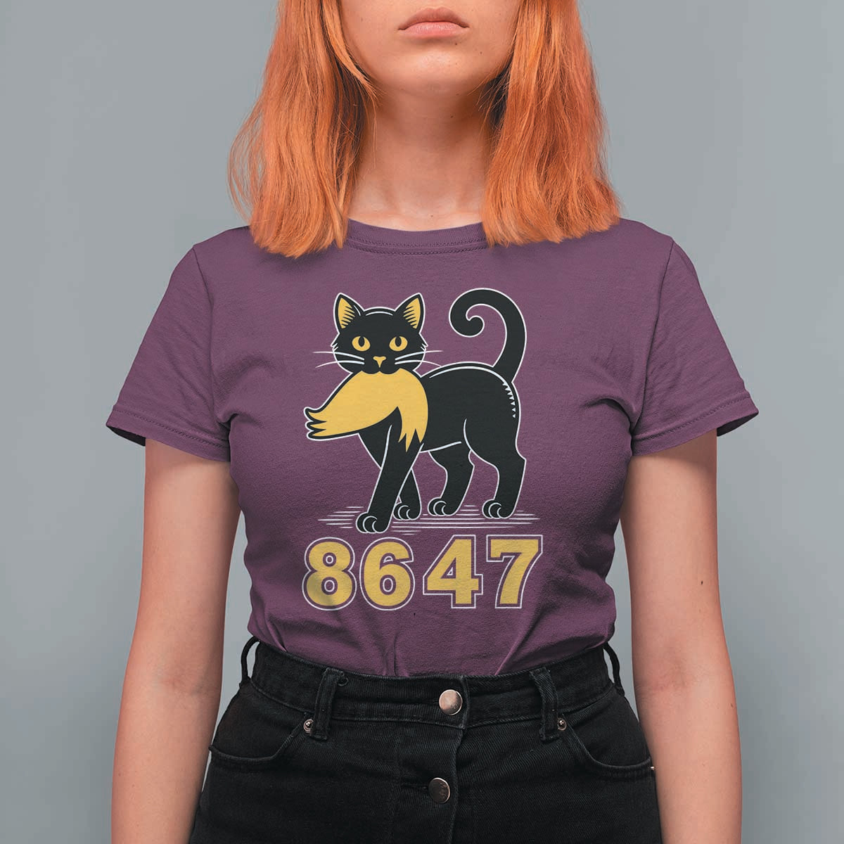 8647 Black Cat Golden Hair Prey T Shirt For Women Funny Coded Political Satire