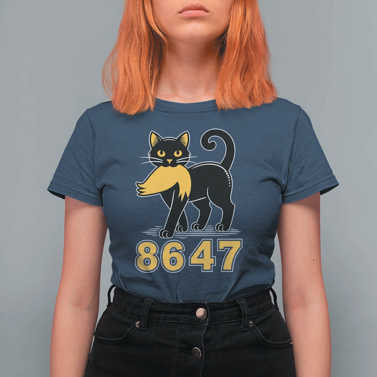 8647 Black Cat Golden Hair Prey T Shirt For Women Funny Coded Political Satire