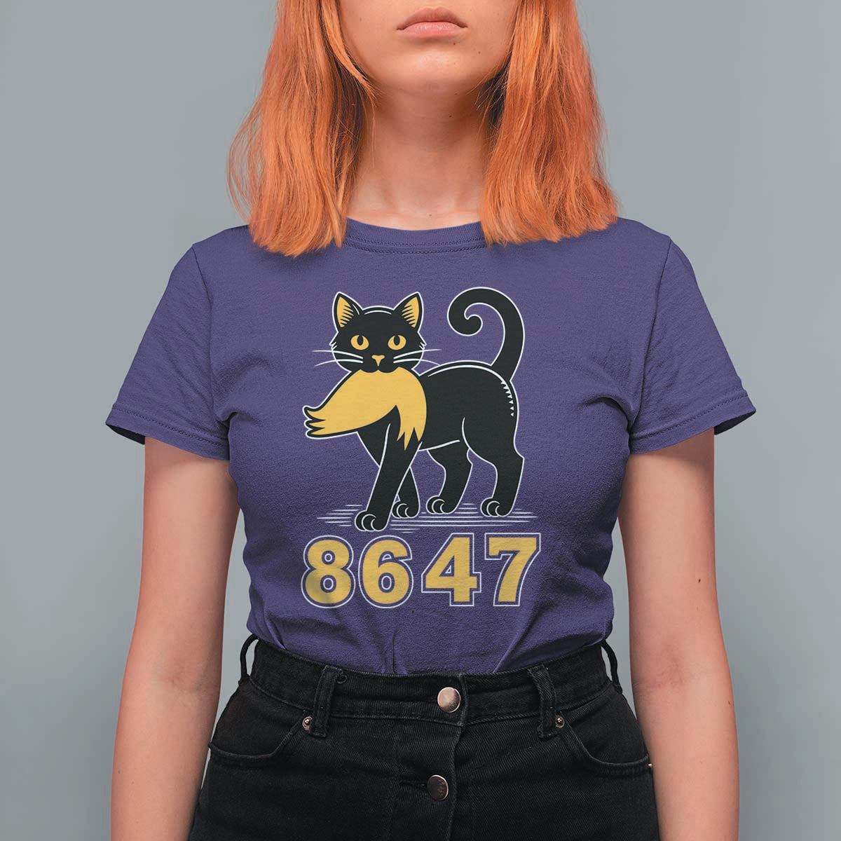 8647 Black Cat Golden Hair Prey T Shirt For Women Funny Coded Political Satire