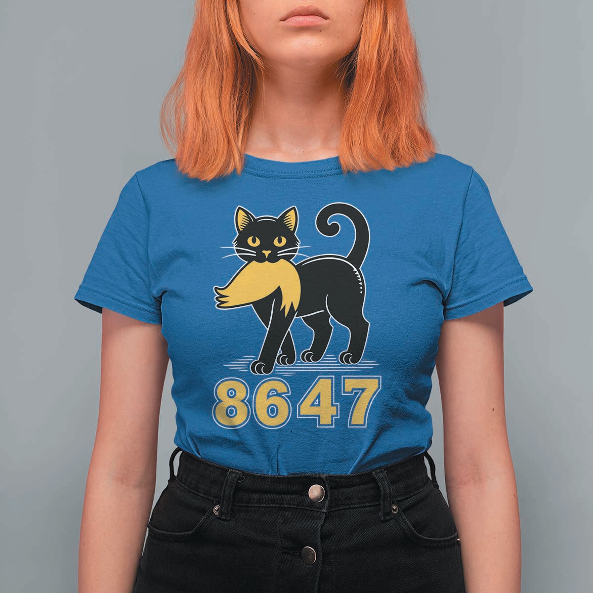 8647 Black Cat Golden Hair Prey T Shirt For Women Funny Coded Political Satire