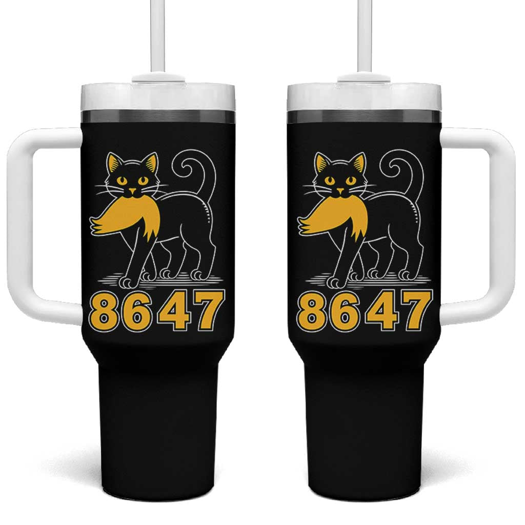 8647 Black Cat Golden Hair Prey Tumbler With Handle Funny Coded Political Satire