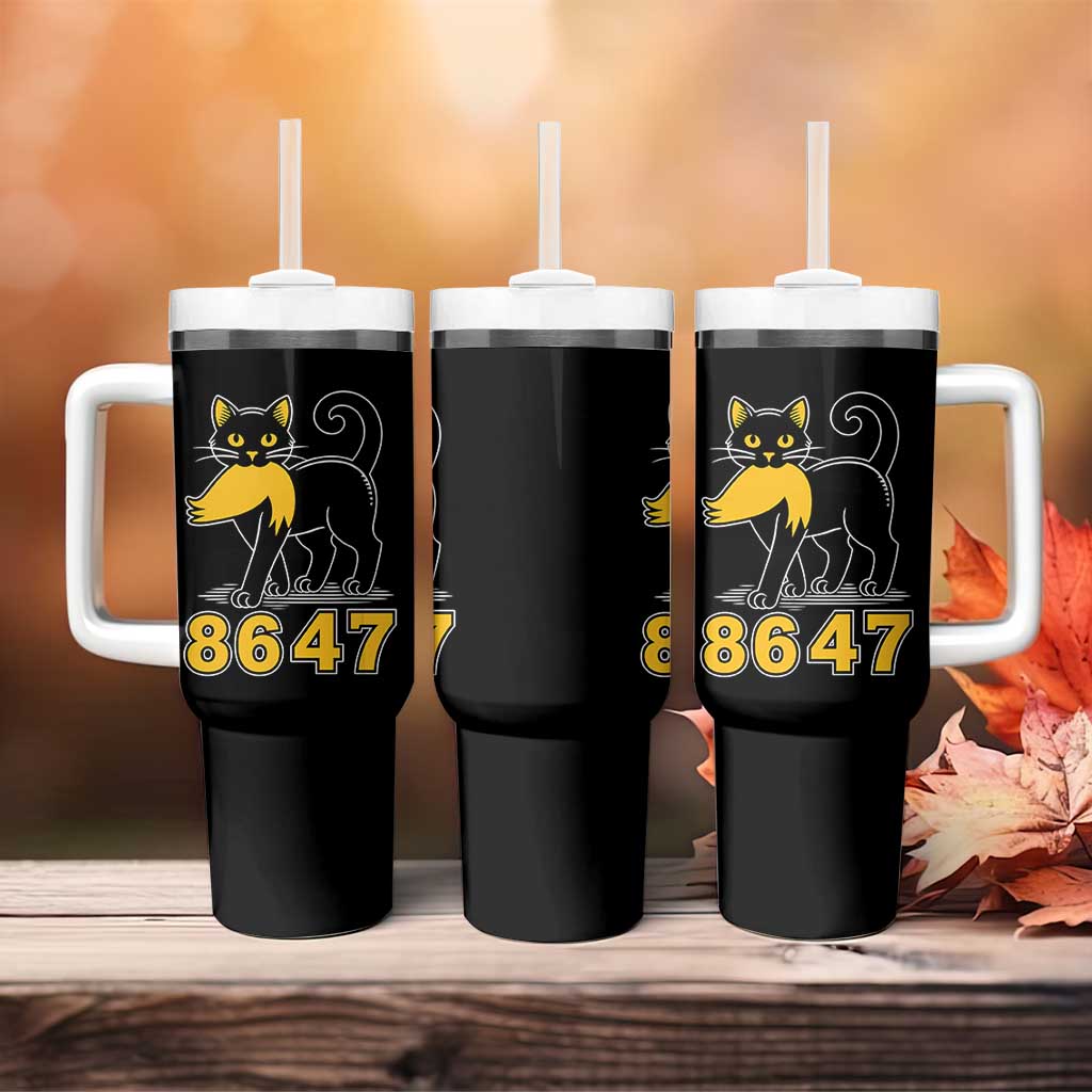8647 Black Cat Golden Hair Prey Tumbler With Handle Funny Coded Political Satire