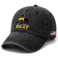8647 Black Cat Golden Hair Prey Washed Cotton Baseball Cap Funny Coded Political Satire