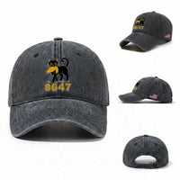 8647 Black Cat Golden Hair Prey Washed Cotton Baseball Cap Funny Coded Political Satire