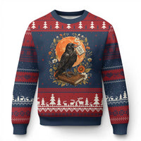 Is He Dead Yet Raven Drinking Coffee Ugly Christmas Sweater Vintage Book Political Dark Humor