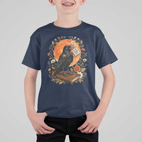 Is He Dead Yet Raven Drinking Coffee T Shirt For Kid Vintage Book Political Dark Humor