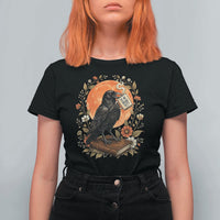 Is He Dead Yet Raven Drinking Coffee T Shirt For Women Vintage Book Political Dark Humor