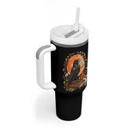 Is He Dead Yet Raven Drinking Coffee Tumbler With Handle Vintage Book Political Dark Humor