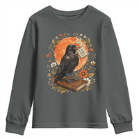 Is He Dead Yet Raven Drinking Coffee Youth Sweatshirt Vintage Book Political Dark Humor