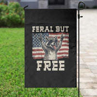 Feral But Free Funny Raccoon Patriotic Garden Flag Cool American Flag Sunglasses Rock On Hand Signs Vintage USA Flag