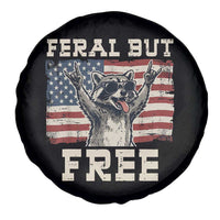 Feral But Free Funny Raccoon Patriotic Spare Tire Cover Cool American Flag Sunglasses Rock On Hand Signs Vintage USA Flag