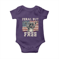 Feral But Free Funny Raccoon Patriotic Baby Onesie Cool American Flag Sunglasses Rock On Hand Signs Vintage USA Flag
