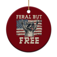 Feral But Free Funny Raccoon Patriotic Ceramic Ornament Cool American Flag Sunglasses Rock On Hand Signs Vintage USA Flag