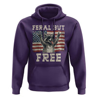 Feral But Free Funny Raccoon Patriotic Hoodie Cool American Flag Sunglasses Rock On Hand Signs Vintage USA Flag