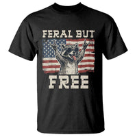 Feral But Free Funny Raccoon Patriotic T Shirt Cool American Flag Sunglasses Rock On Hand Signs Vintage USA Flag