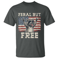 Feral But Free Funny Raccoon Patriotic T Shirt Cool American Flag Sunglasses Rock On Hand Signs Vintage USA Flag
