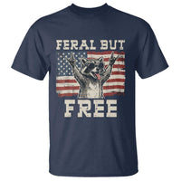 Feral But Free Funny Raccoon Patriotic T Shirt Cool American Flag Sunglasses Rock On Hand Signs Vintage USA Flag