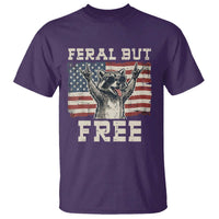 Feral But Free Funny Raccoon Patriotic T Shirt Cool American Flag Sunglasses Rock On Hand Signs Vintage USA Flag