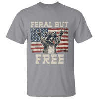 Feral But Free Funny Raccoon Patriotic T Shirt Cool American Flag Sunglasses Rock On Hand Signs Vintage USA Flag