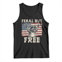 Feral But Free Funny Raccoon Patriotic Tank Top Cool American Flag Sunglasses Rock On Hand Signs Vintage USA Flag