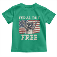 Feral But Free Funny Raccoon Patriotic Toddler T Shirt Cool American Flag Sunglasses Rock On Hand Signs Vintage USA Flag